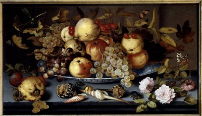 Naturaleza muerta de frutas, flores, conchas e insectos. Pintura de Balthasar Van Der Ast (1590-1656) de Balthasar van der Ast