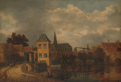 Vista de la ciudad de Haarlem, tomada desde el río Spaarne, mostrando el Eendjespoort de Balthasar van der Veen