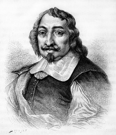 Samuel de Champlain, explorador y colonizador francés (v. 1567-1635). Colonizador de Canadá. Grabado de 1830 después de un retrato serio de Moncornet. de Balthazar Moncornet