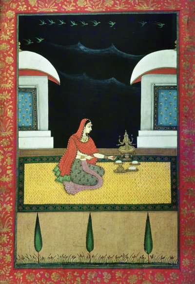 Mujer sentada en una alfombra, 1750 de Bangazi Ragini