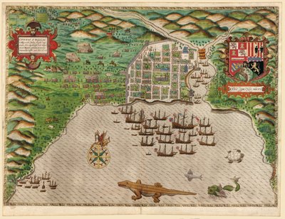 Captura del asentamiento español de Santo Domingo en La Española de Baptista Boazio
