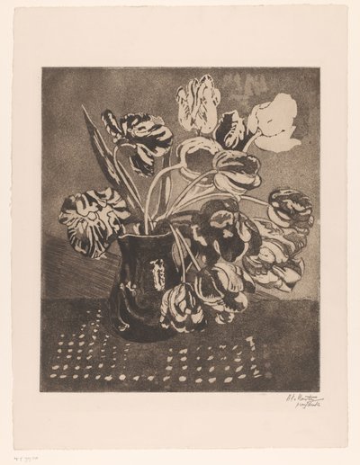 Tulipanes en una jarra de Barbara Elisabeth van Houten (signed by artist)