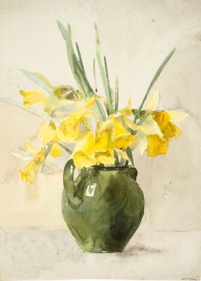 Ramilletes de flores amarillas en un jarrón (acuarela sobre papel tejido) de Barbara Leigh Smith Bodichon