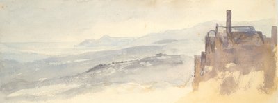 Paisaje: Casas en el acantilado (acuarela y grafito sobre papel de trama) de Barbara Leigh Smith Bodichon