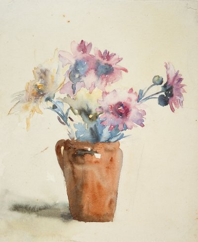 Flores rosas en jarrón (acuarela sobre papel) de Barbara Leigh Smith Bodichon