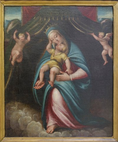 Virgen con el Niño bajo palio sostenido por dos ángeles (pintura) de Barbara Longhi