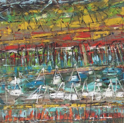 Barcos en un paisaje marino abstracto de Barbara Piatti