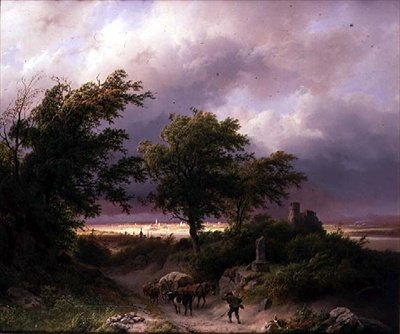 Un Paisaje Boscoso con una Vista Distante de Cleve de Barend Cornelis Koekkoek