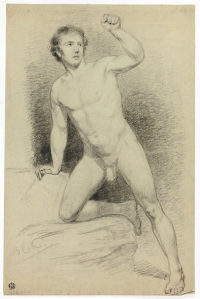 Académico desnudo apoyado en una plataforma de Barend Cornelis Koekkoek