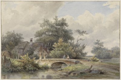 Paisaje con puente de piedra cerca de una casa de Barend Cornelis Koekkoek