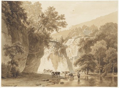Paisaje rocoso con vacas bebiendo de Barend Cornelis Koekkoek