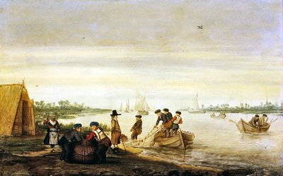 Escena fluvial con pescadores tendiendo redes de Barent Avercamp