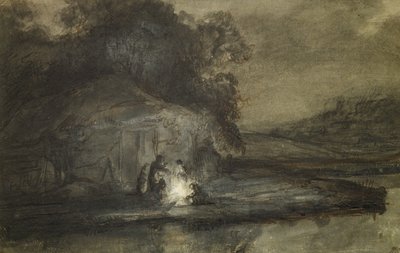 Paisaje nocturno con un río y pastores de Barent Fabritius