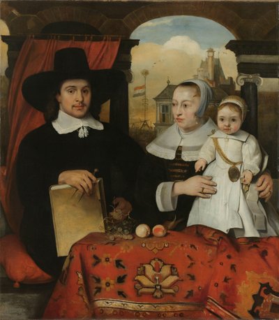 Willem van der Helm (c 1625-75), arquitecto municipal de Leiden, con su esposa Belytgen Cornelisdr van der Schelt (m 1661) y su hijo Leendert (1622-64) de Barent Fabritius