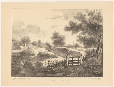 Paisaje con casas, arroyo y camino. de Barentie Willem Dietz