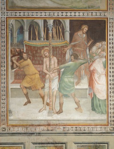 Escena del Nuevo Testamento: Flagelación de Cristo (fresco) de Barna da Siena