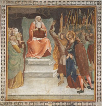 Escena del Nuevo Testamento: Jesús ante Caifás (fresco) de Barna da Siena