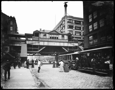 Estación de tren elevado en State y Van Buren Streets, Chicago, Illinois, EE.UU., c.1905 de Barnes and Crosby
