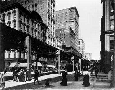 Vías elevadas en Wabash Avenue, Chicago, Illinois, EE.UU. de Barnes and Crosby
