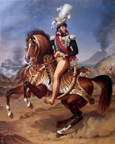 Retrato ecuestre de Joachim Murat (1767-1815) Rey de Nápoles en Nápoles con vista al Vesubio Pintura de Antoine Jean Gros (1771-1835) siglo XIX - Retrato ecuestre de Joachim Murat (1767-1815), Rey de Nápoles en Nápoles de Baron Antoine Jean Gros