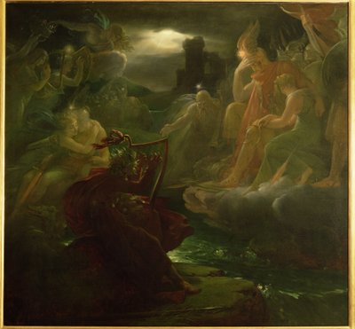 Ossian invocando a los espíritus en las orillas del río Lora con el sonido de su arpa, 1801 de Baron François Pascal Simon Gérard