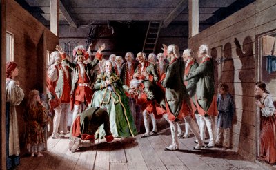 La emperatriz rusa Isabel I Petrovna (1709-1762) el día de su fiesta y su futuro en el Trono Imperial, los soldados le juran lealtad de Baron Mikhail Petrovich Klodt von Jurgensburg
