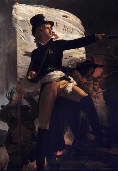 Retrato de Henri Duverger, Conde de La Rochejaquelein (1772-1794) general con la bandera 