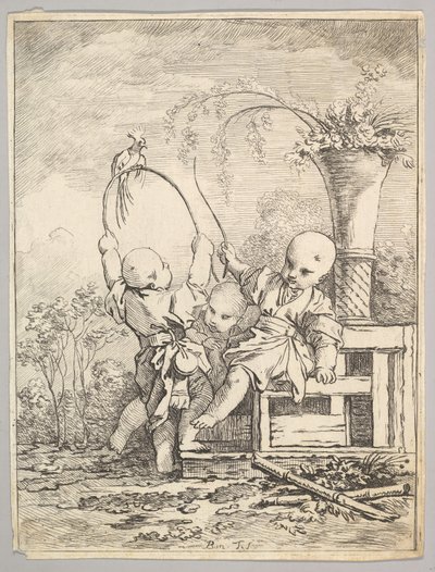 Niños chinos jugando con un loro, 1760-70 de Baron de Thiers Louis Antoine Crozat
