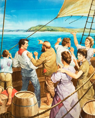 The Welcome Sight of Land (gouache sobre papel) de Barrie Linklater