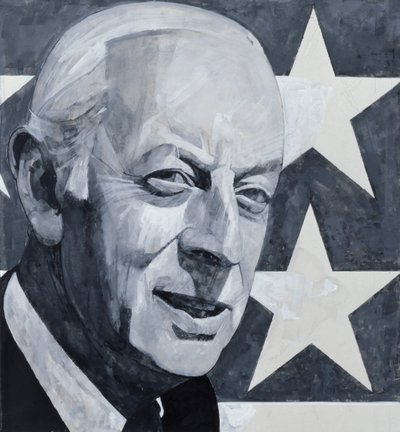 Retrato de Alistair Cooke, ilustración para The Listener, años 1970 de Barry Fantoni