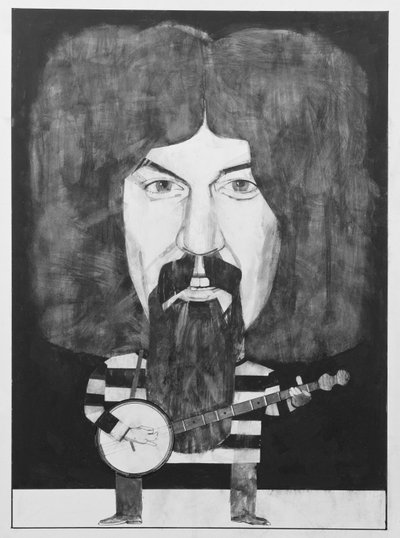 Retrato de Billy Connolly, ilustración para The Listener, años 1970 de Barry Fantoni