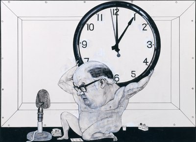 Retrato de William Hardcastle, ilustración para The Radio Times, años 1970 de Barry Fantoni