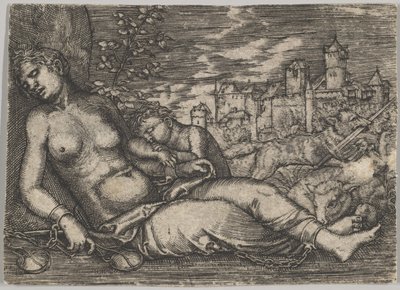 Der Welt Lauf Justicia durmiente copia, principios del siglo XVI de Barthel Beham