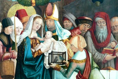 Alemán: Ala del antiguo altar mayor de la Frauenkirche con escenas de la Virgen María Altar Welser: Presentación de la Virgen María y Jesús en el Templo de Barthel Beham