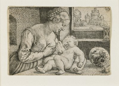 Madre e Hijo con Calavera y Reloj de Arena, c. 1528-1530 de Barthel Beham