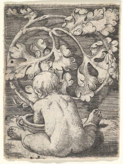 Niño desnudo visto desde atrás sentado frente a un recipiente, mediados del siglo XVII de Barthel Beham
