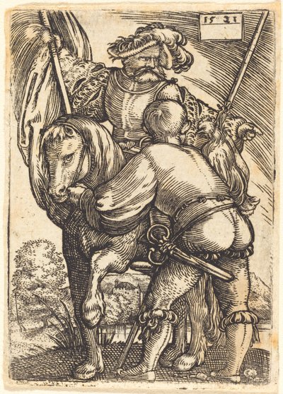 Portaestandarte a caballo y soldado de infantería de Barthel Beham