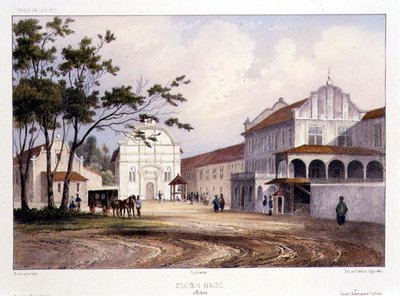 Casa del Estado en Malaca, grabado por Alfred Leon Lemercier, c.1840 (litografía coloreada a mano) de Barthelemy (after) Lauvergne