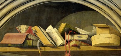 Bodegón con libros en un nicho de Barthelemy d