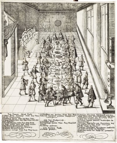 Comida festiva con motivo de la recepción de la promesa de lealtad por Fernando IV, Rey de los Romanos, Rey de Hungría y Rey de Bohemia el 5 de septiembre de 1651 en Viena de Bartholomäus Kilian