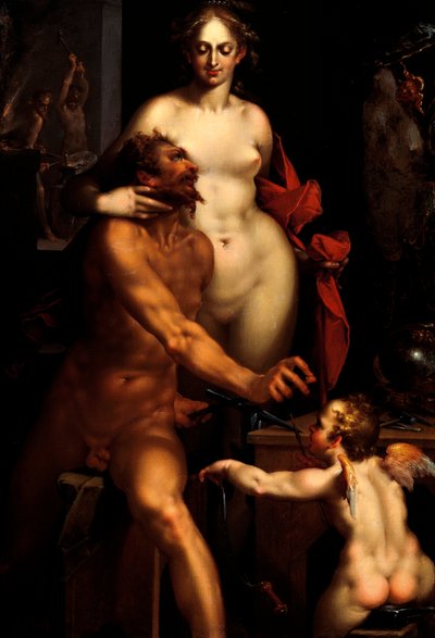 Venus en la fragua de Vulcano, Júpiter y Antíope (pintura) de Bartholomaeus Spranger