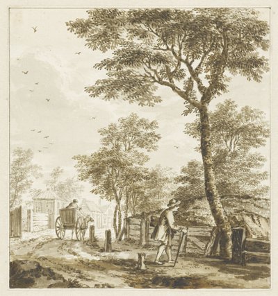 Paisaje con figuras y un caballo y un carruaje. de Bartholomeus Barbiers
