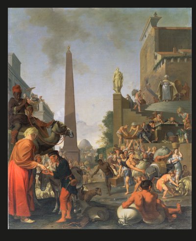 José distribuyendo maíz en Egipto, 1655 de Bartholomeus Breenbergh