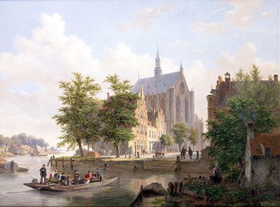Ferry cruzando un canal en Haarlem de Bartholomeus Johannes van Hove