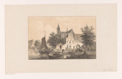 Paisaje urbano con río e iglesia. de Bartholomeus Johannes van Hove