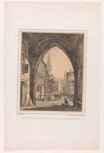 Paisaje urbano desde debajo de una puerta Vue prise dans une ville de la Hollande (título sobre objeto) de Bartholomeus Johannes van Hove