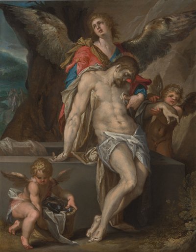 Los ángeles llevan el cuerpo de Cristo (Ángel Pietà) de Bartholomeus Spranger
