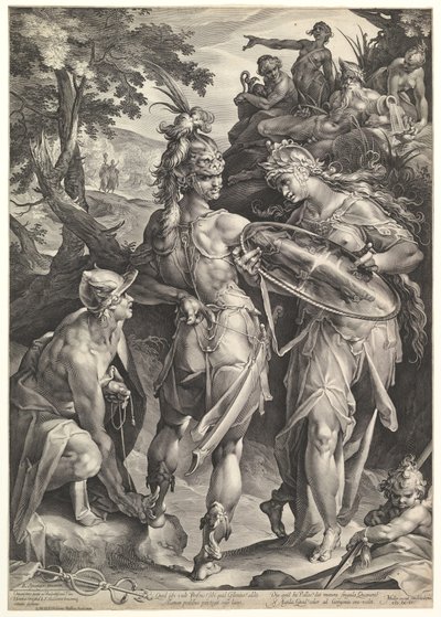 Minerva y Mercurio armando a Perseo, 1604 de Bartholomeus Spranger