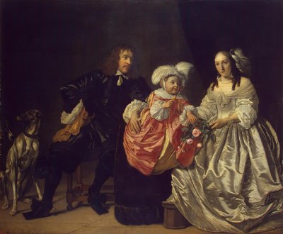 Retrato de familia (Pieter Lucaszn van de Venne con Anna de Carpentier y niño) de Bartholomeus van der Helst