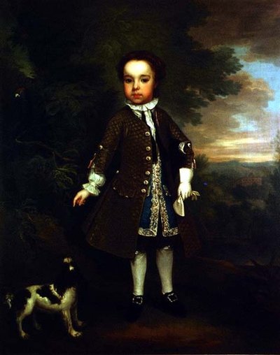 Retrato de un niño pequeño con un spaniel y un loro de Bartholomew Dandrige